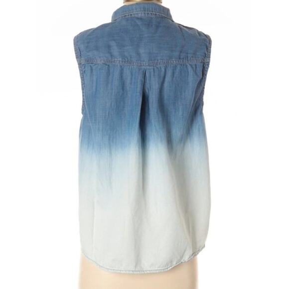Life In Progress Blue & White Sleeveless Dip Tie Dyed Ombre Boho Top - Picture 2 of 6